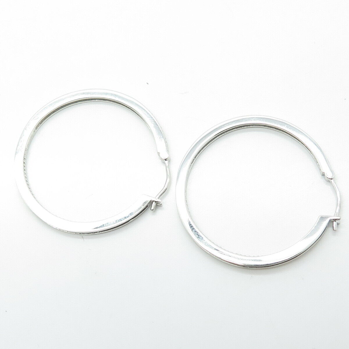 925 Sterling Silver Real Round-Cut White Diamond In & Out Hoop Earrings