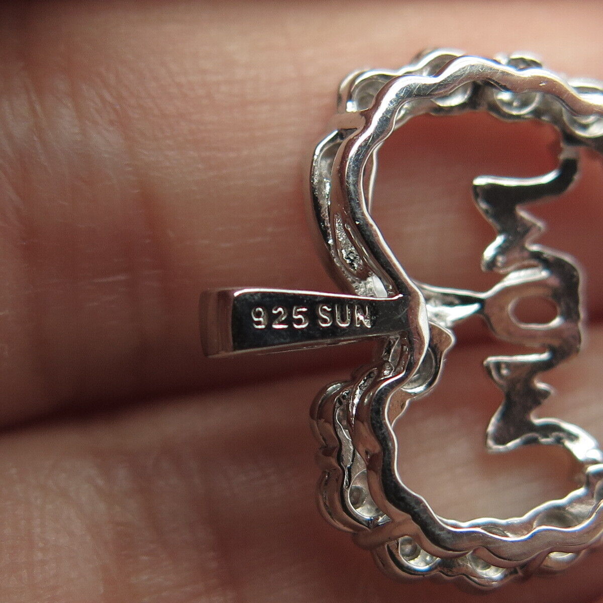 SUN 925 Sterling Silver 2-Tone Real Round-Cut White Diamond "MOM" Heart Pendant