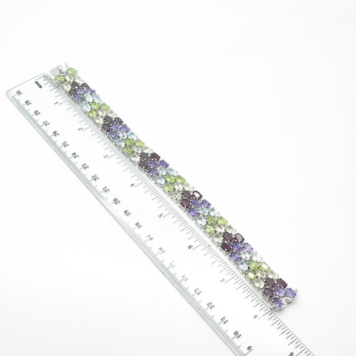 925 Sterling Silver Amethyst Topaz Citrine Red Garnet Peridot Gem Bracelet 7.75"