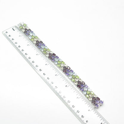 925 Sterling Silver Amethyst Topaz Citrine Red Garnet Peridot Gem Bracelet 7.75"