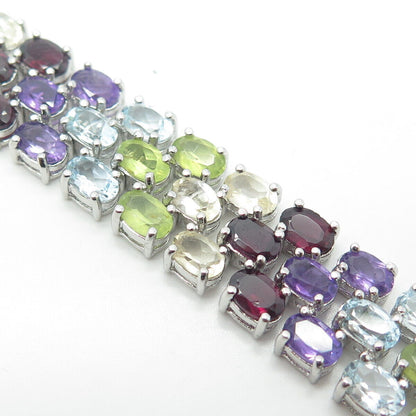 925 Sterling Silver Amethyst Topaz Citrine Red Garnet Peridot Gem Bracelet 7.75"