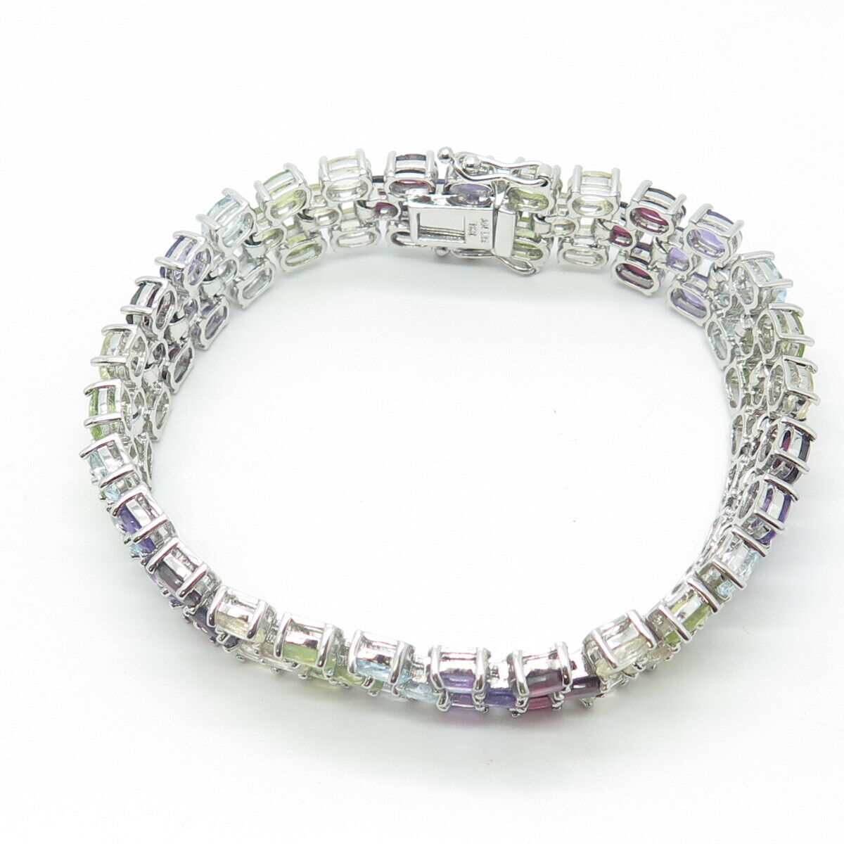 925 Sterling Silver Amethyst Topaz Citrine Red Garnet Peridot Gem Bracelet 7.75"