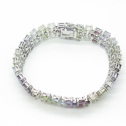 925 Sterling Silver Amethyst Topaz Citrine Red Garnet Peridot Gem Bracelet 7.75"
