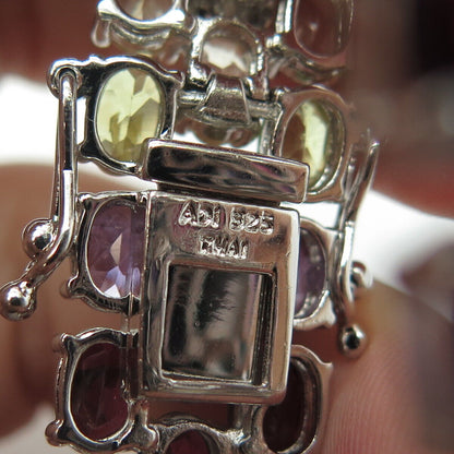 925 Sterling Silver Amethyst Topaz Citrine Red Garnet Peridot Gem Bracelet 7.75"