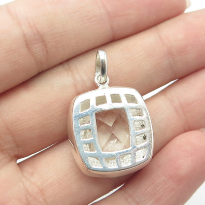 925 Sterling Silver Real White Diamond & Clear Quartz Pendant