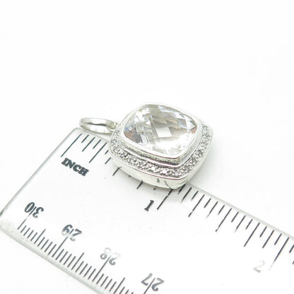 925 Sterling Silver Real White Diamond & Clear Quartz Pendant