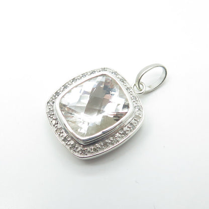 925 Sterling Silver Real White Diamond & Clear Quartz Pendant