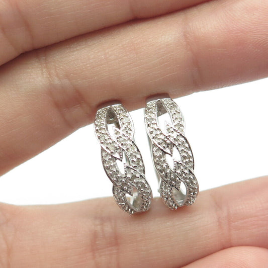 925 Sterling Silver Real Round-Cut White Diamond Hoop Earrings