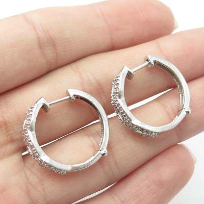 925 Sterling Silver Real Round-Cut White Diamond Hoop Earrings