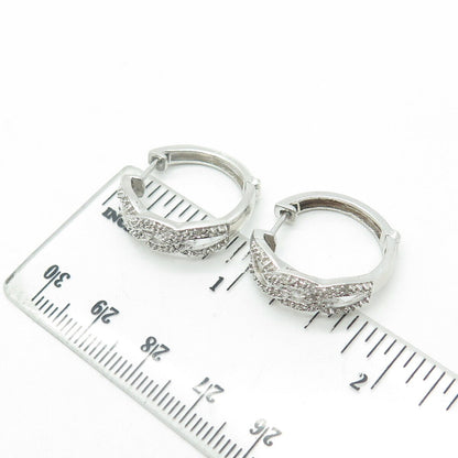 925 Sterling Silver Real Round-Cut White Diamond Hoop Earrings