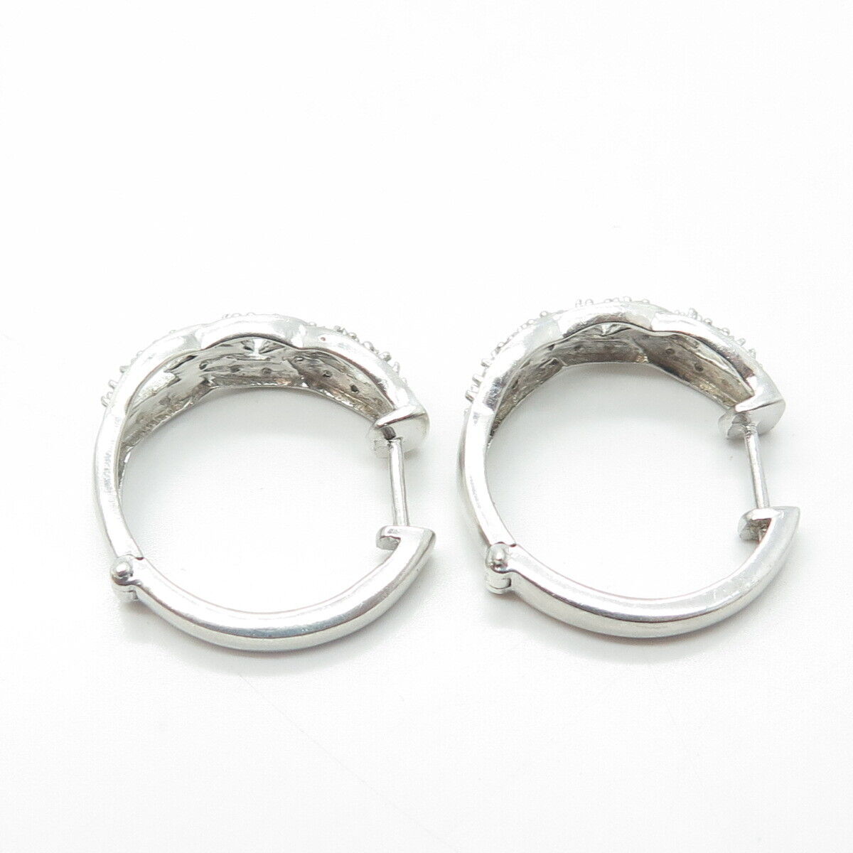 925 Sterling Silver Real Round-Cut White Diamond Hoop Earrings