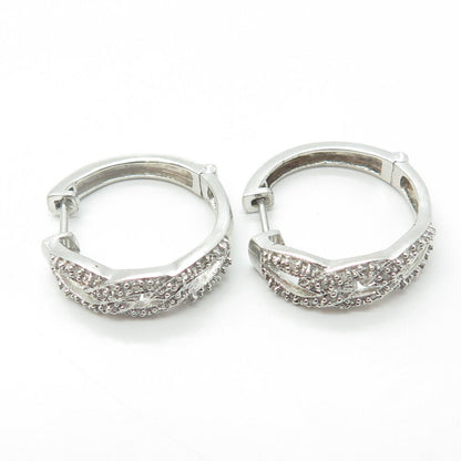 925 Sterling Silver Real Round-Cut White Diamond Hoop Earrings