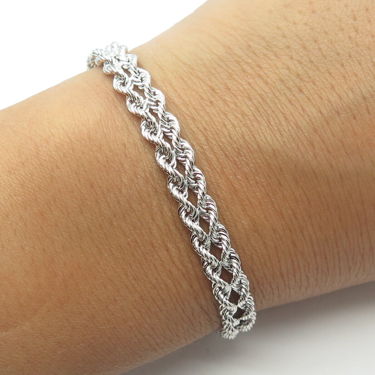 925 Sterling Silver Peru Twisted Rope Link Bracelet 6.75"