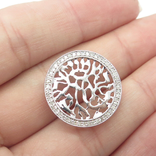 925 Sterling Silver Real Round-Cut White Diamond Circle of Life Slide Pendant