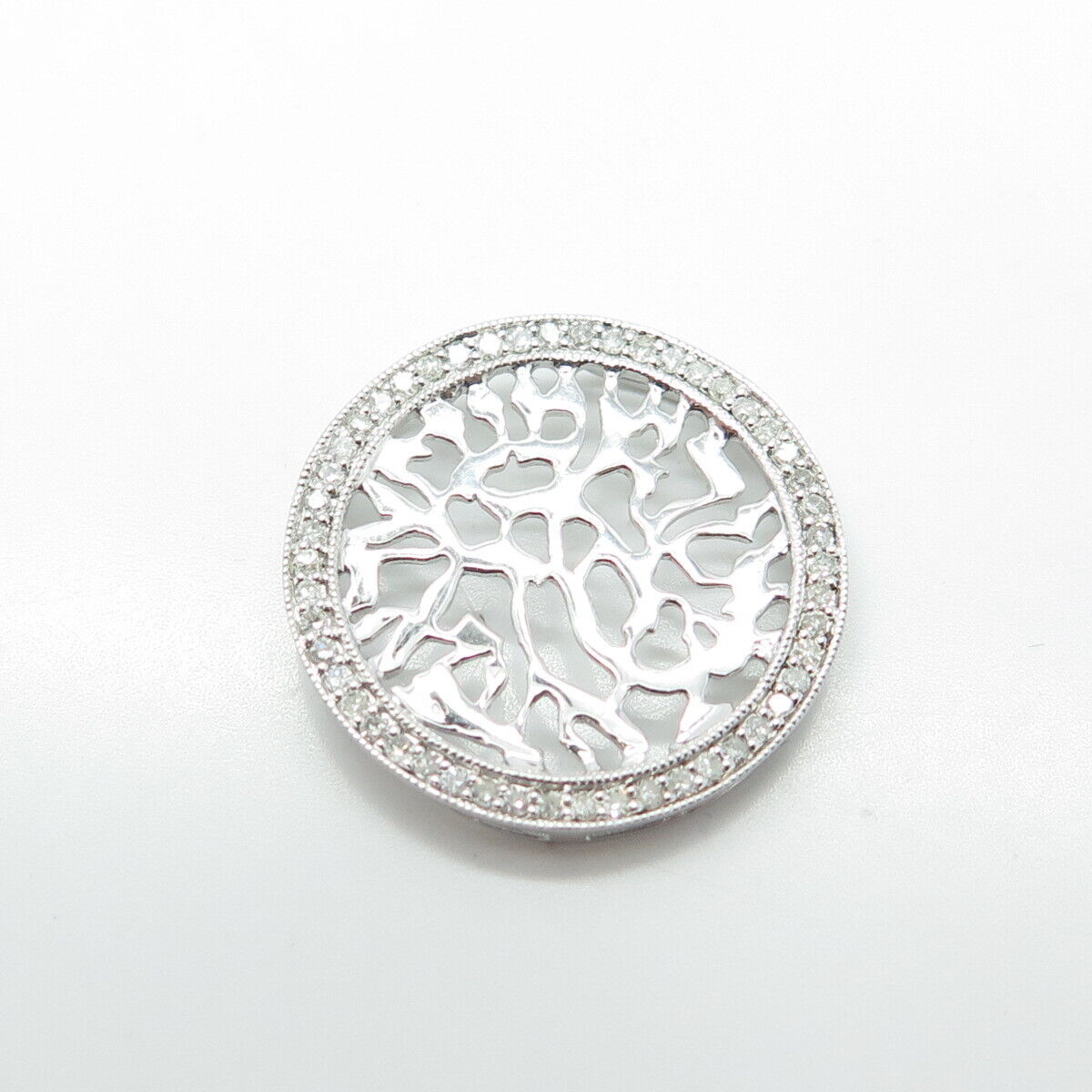 925 Sterling Silver Real Round-Cut White Diamond Circle of Life Slide Pendant