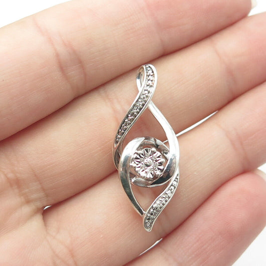 925 Sterling Silver Real Round-Cut White Diamond Twisted Pendant