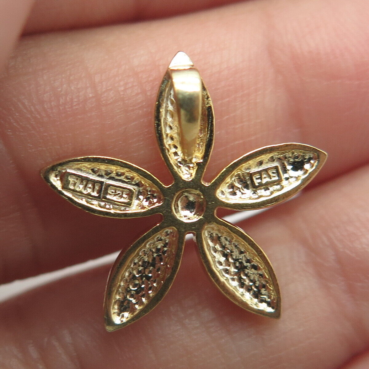 925 Sterling Silver Gold Plated Real Canary Diamond Accent Floral Pendant