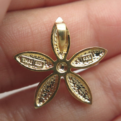 925 Sterling Silver Gold Plated Real Canary Diamond Accent Floral Pendant