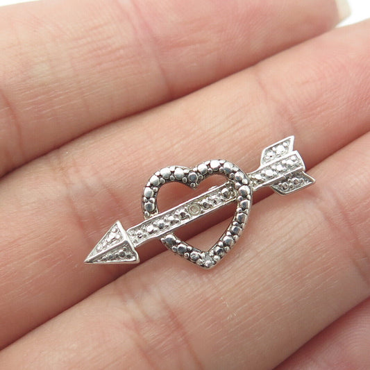 925 Sterling Silver Real Round-Cut White Diamond Arrow Heart Pendant