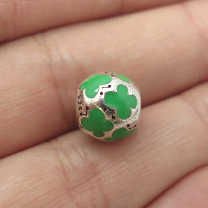 PANDORA 925 Sterling Silver Green Enamel Cross Bead Charm