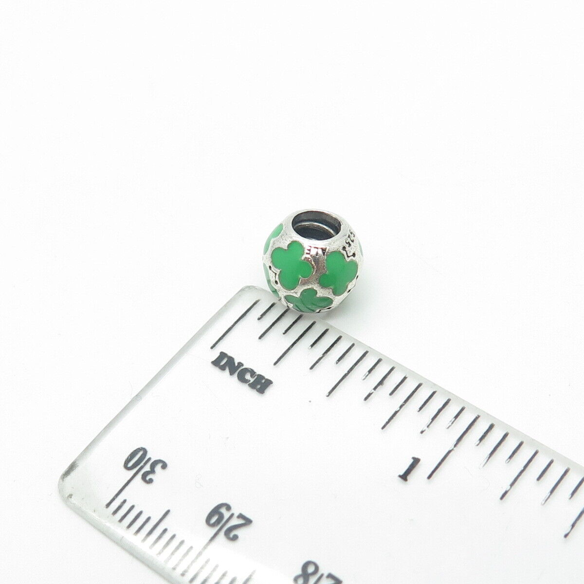 PANDORA 925 Sterling Silver Green Enamel Cross Bead Charm