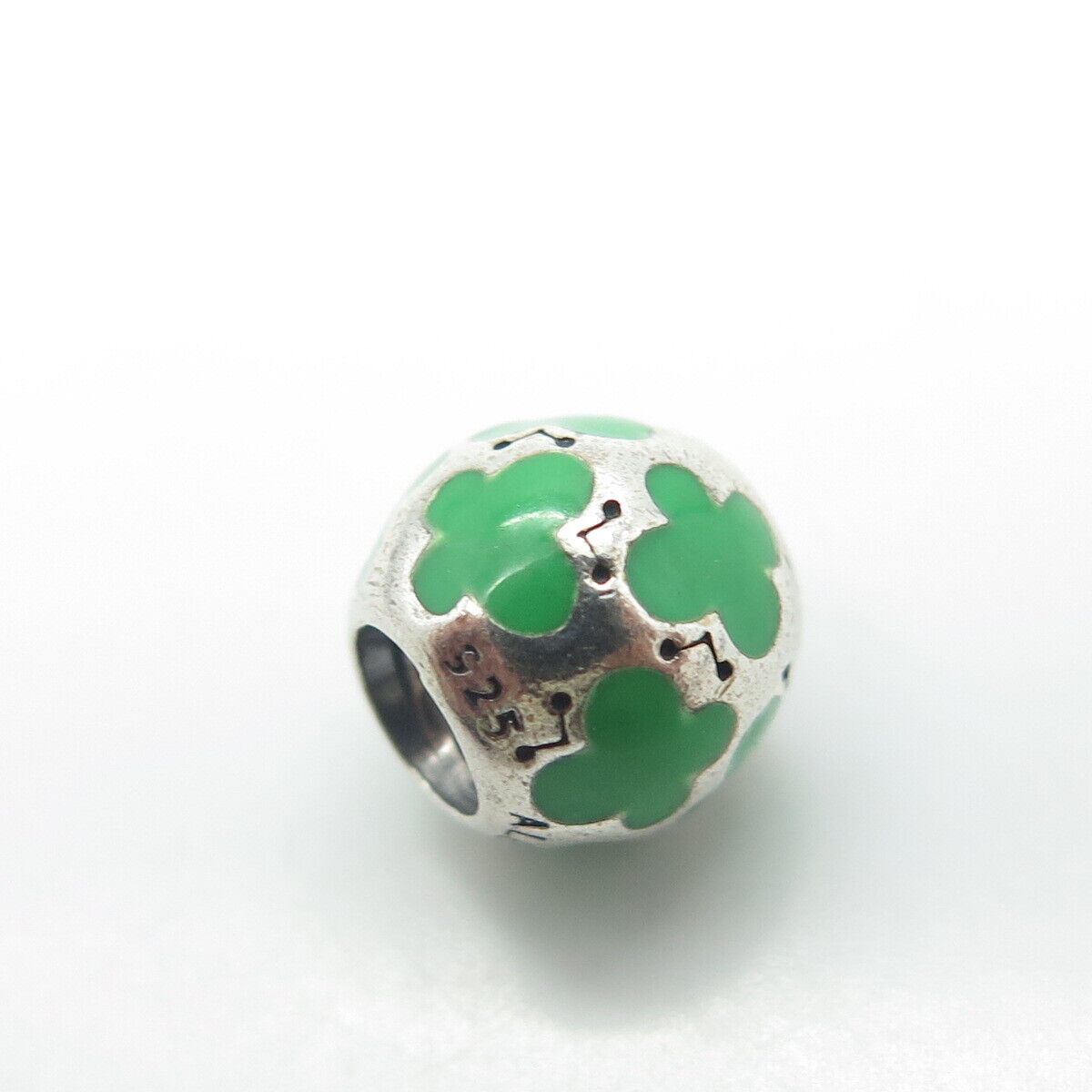 PANDORA 925 Sterling Silver Green Enamel Cross Bead Charm