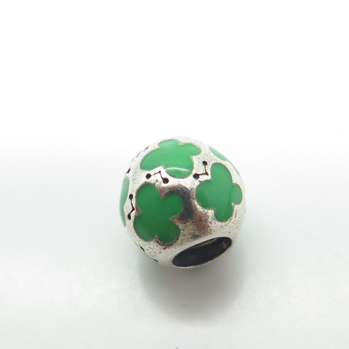 PANDORA 925 Sterling Silver Green Enamel Cross Bead Charm