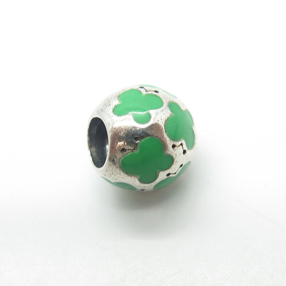 PANDORA 925 Sterling Silver Green Enamel Cross Bead Charm