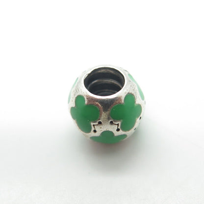 PANDORA 925 Sterling Silver Green Enamel Cross Bead Charm