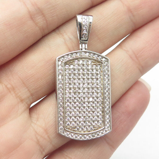 925 Sterling Silver White C Z Sparkling Tag Pendant