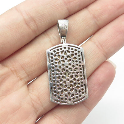 925 Sterling Silver White C Z Sparkling Tag Pendant