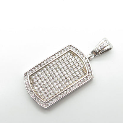 925 Sterling Silver White C Z Sparkling Tag Pendant