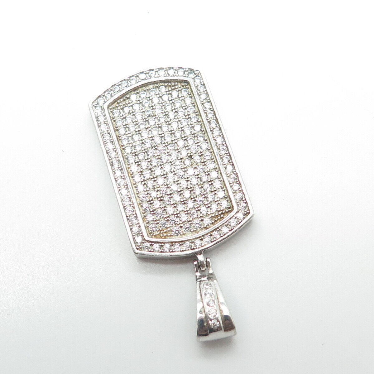 925 Sterling Silver White C Z Sparkling Tag Pendant
