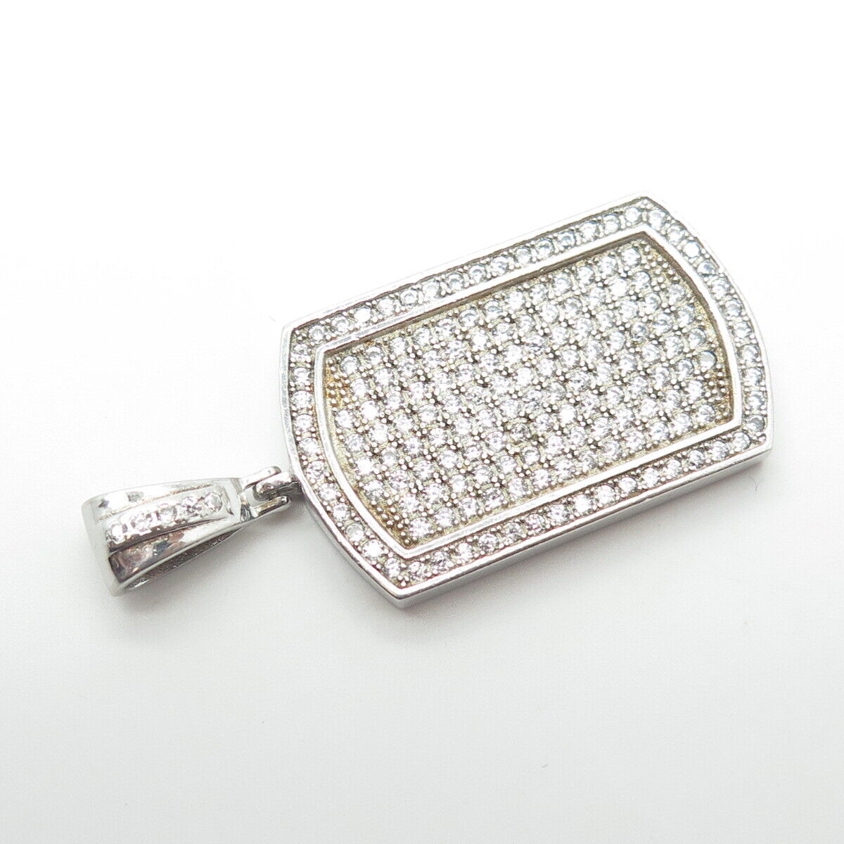925 Sterling Silver White C Z Sparkling Tag Pendant
