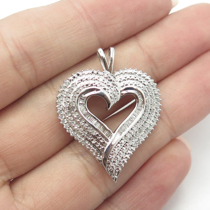 SUN 925 Sterling Silver Real Multi-Cut White Diamond Loving Heart Pendant