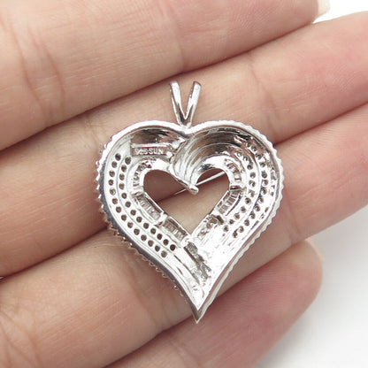 SUN 925 Sterling Silver Real Multi-Cut White Diamond Loving Heart Pendant