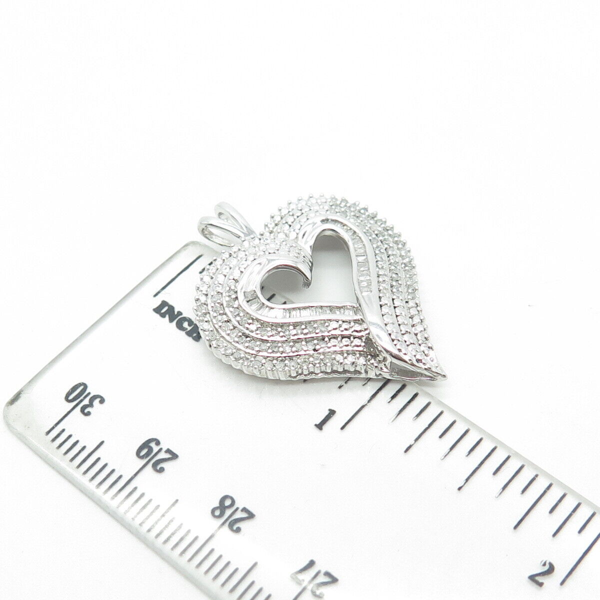 SUN 925 Sterling Silver Real Multi-Cut White Diamond Loving Heart Pendant