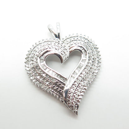 SUN 925 Sterling Silver Real Multi-Cut White Diamond Loving Heart Pendant