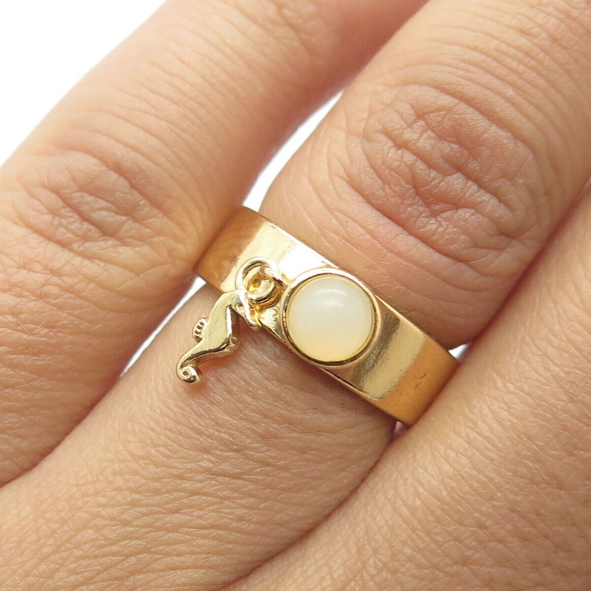 ALEX & ANI Sterling Silver Gold Plated Quartz Seahorse Adjustable Ring Size 5.25