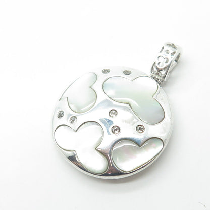 925 Sterling Silver Real White Topaz & Mother-of-Pear Cloud Round Pendant