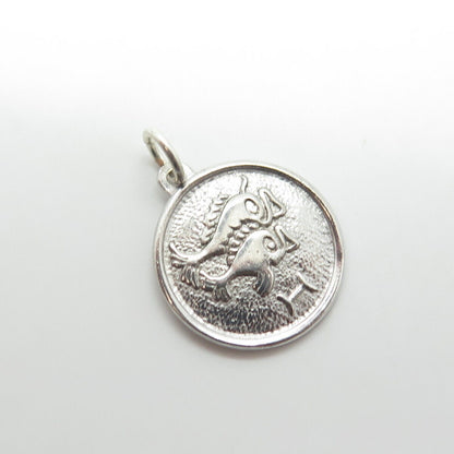 925 Sterling Silver Vintage Pieces Zodiac Sign Round Charm Pendant