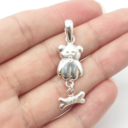 925 Sterling Silver Vintage Bear & Lucky Bone Pendant