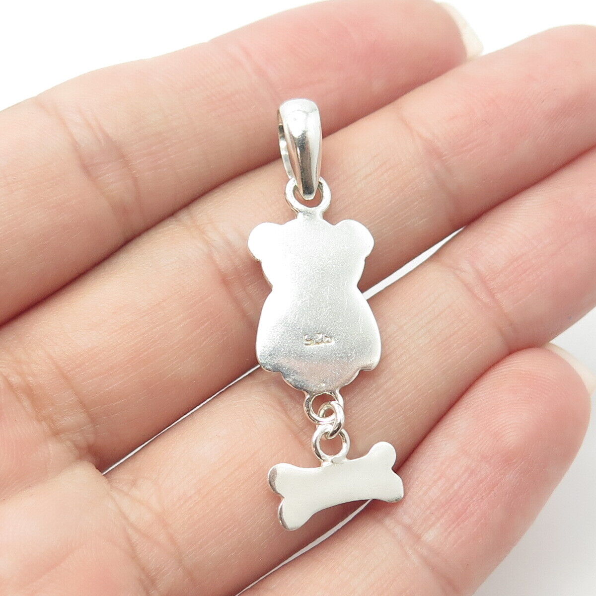 925 Sterling Silver Vintage Bear & Lucky Bone Pendant