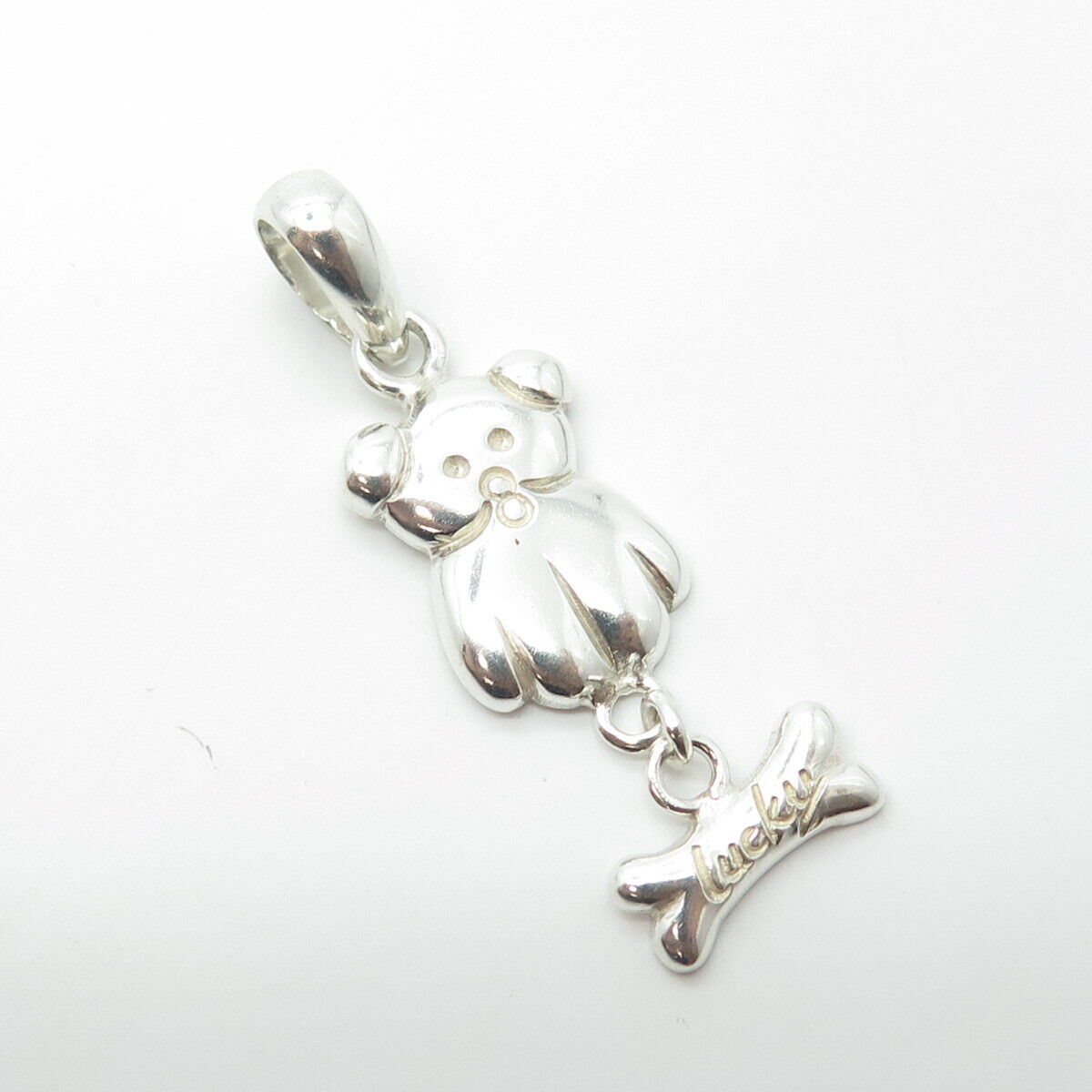 925 Sterling Silver Vintage Bear & Lucky Bone Pendant