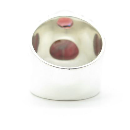 ARYA 925 Sterling Silver Vintage Real Rhodochrosite & Red Garnet Ring Size 9