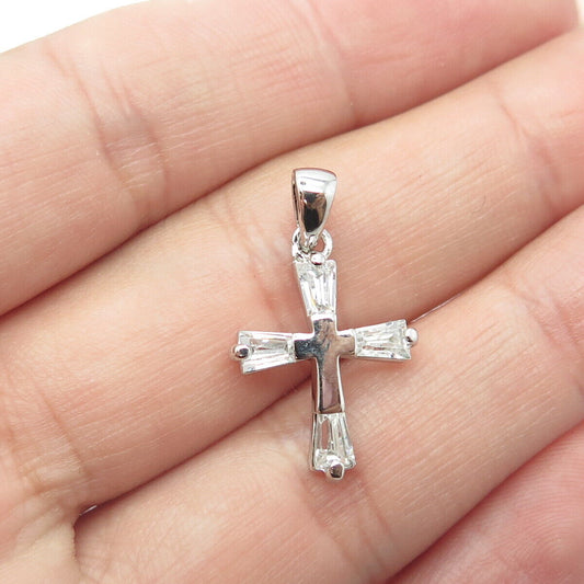 ROSS SIMONS 925 Sterling Silver Tapered Baguette Cut C Z Cross Pendant