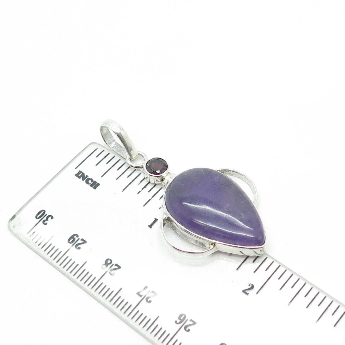 925 Sterling Silver Vintage Real Amethyst & Red Garnet Gemstone Pendant