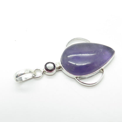 925 Sterling Silver Vintage Real Amethyst & Red Garnet Gemstone Pendant