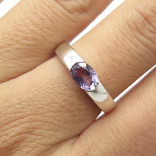 925 Sterling Silver Real Amethyst Gemstone Ring Size 8