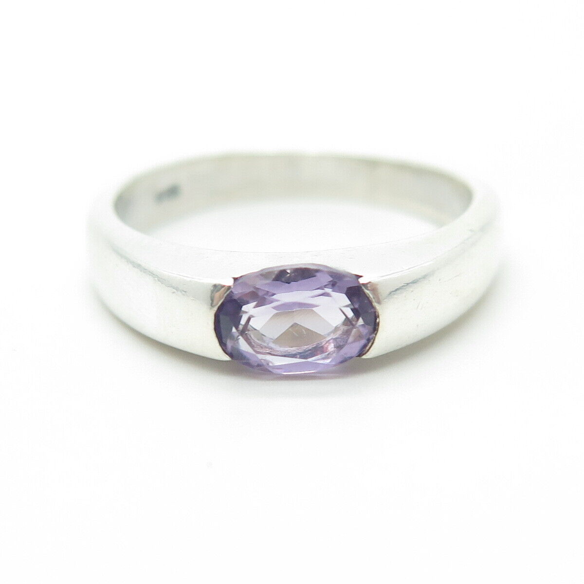 925 Sterling Silver Real Amethyst Gemstone Ring Size 8